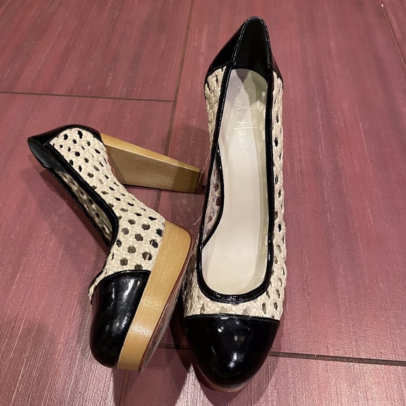 Cole Haan Stephanie platform pumps with patent leather and caning weave - Picture 1 of 8